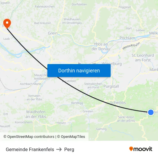 Gemeinde Frankenfels to Perg map