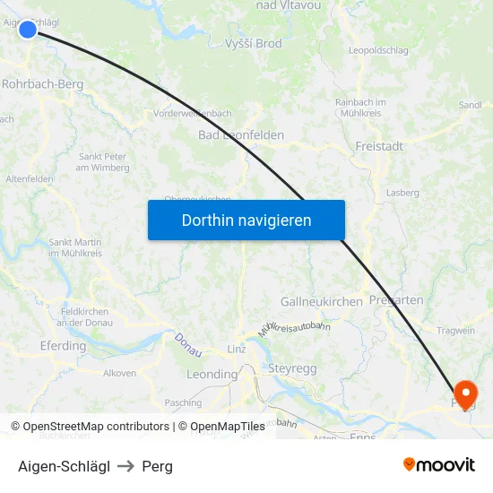 Aigen-Schlägl to Perg map