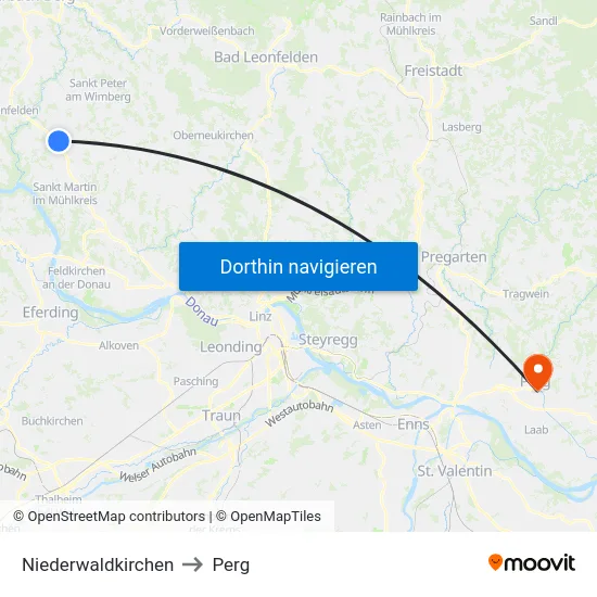 Niederwaldkirchen to Perg map