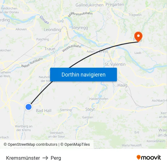 Kremsmünster to Perg map