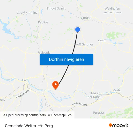 Gemeinde Weitra to Perg map