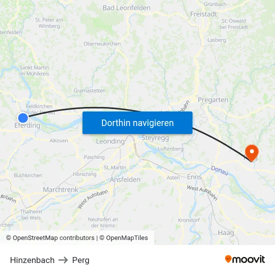 Hinzenbach to Perg map