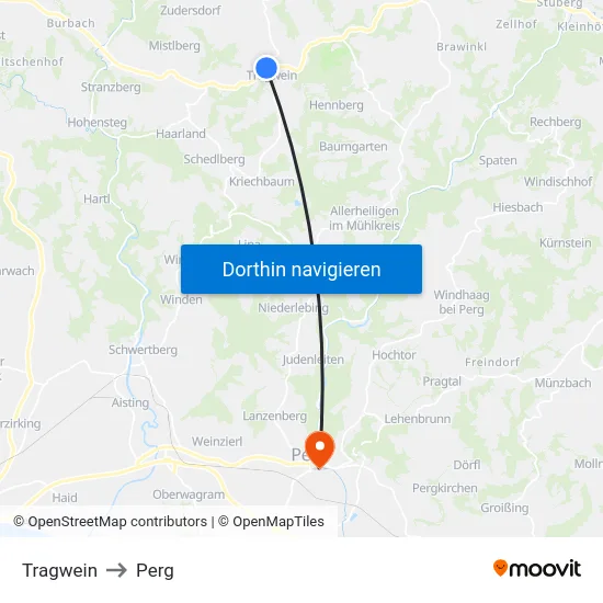 Tragwein to Perg map