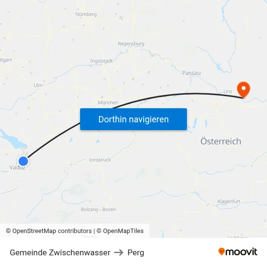 Gemeinde Zwischenwasser to Perg map