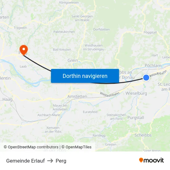 Gemeinde Erlauf to Perg map