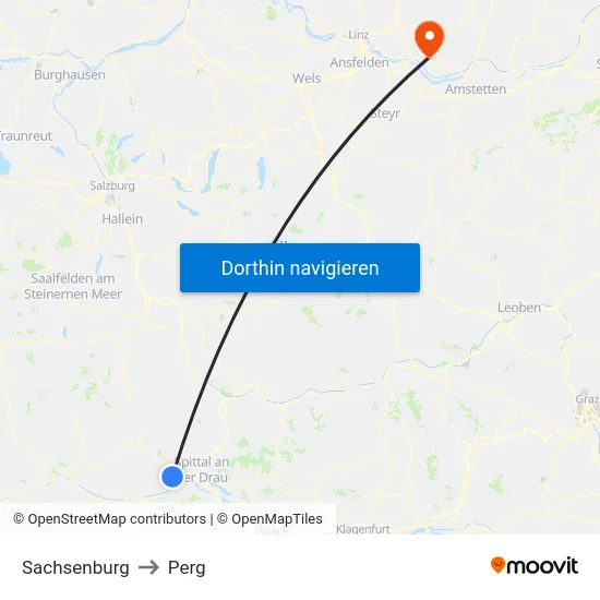 Sachsenburg to Perg map