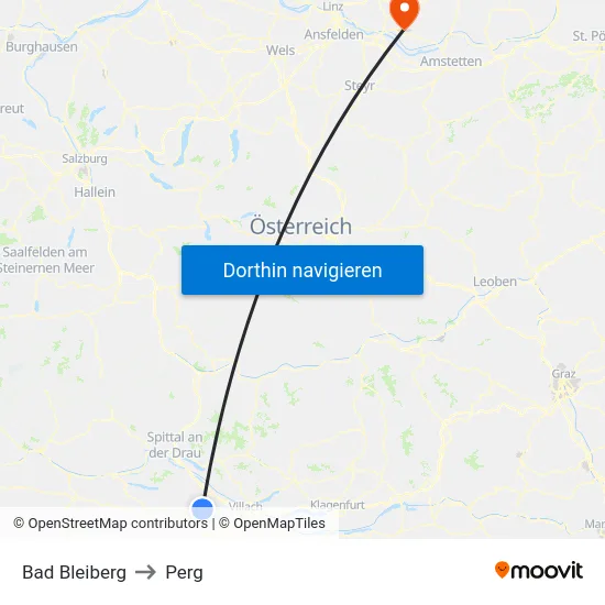 Bad Bleiberg to Perg map