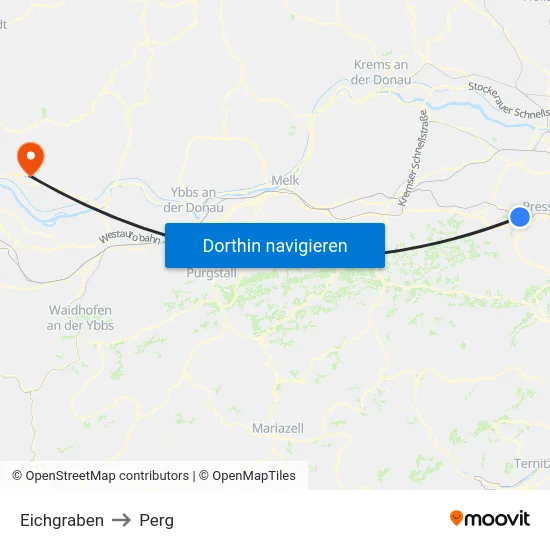 Eichgraben to Perg map