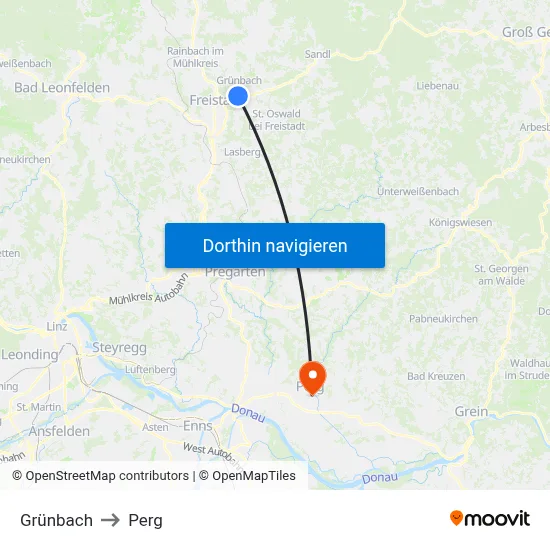 Grünbach to Perg map
