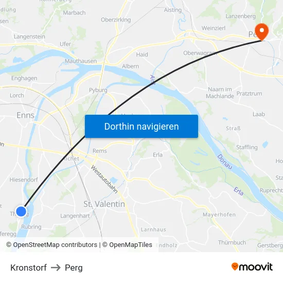 Kronstorf to Perg map