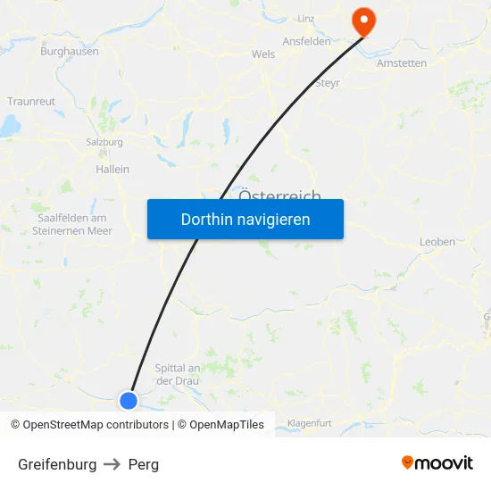 Greifenburg to Perg map