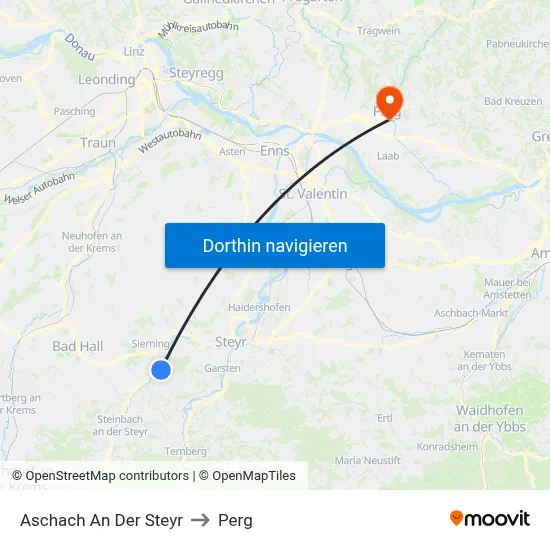 Aschach An Der Steyr to Perg map