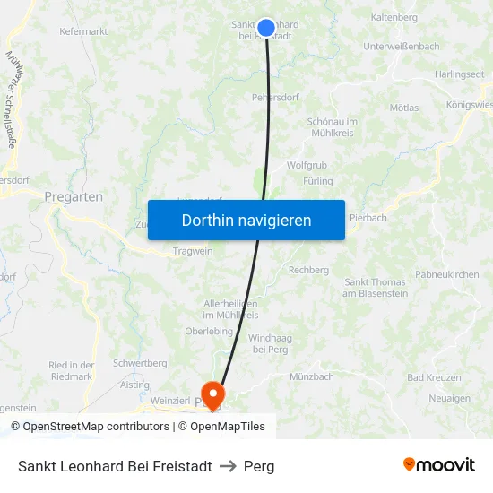 Sankt Leonhard Bei Freistadt to Perg map