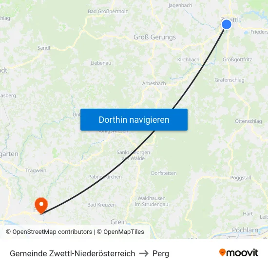 Gemeinde Zwettl-Niederösterreich to Perg map