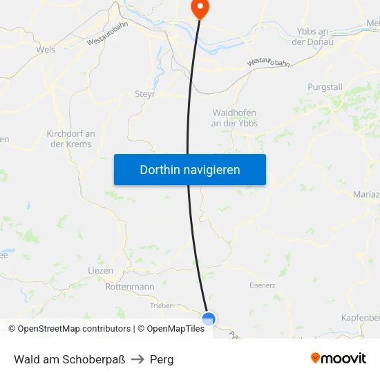 Wald am Schoberpaß to Perg map