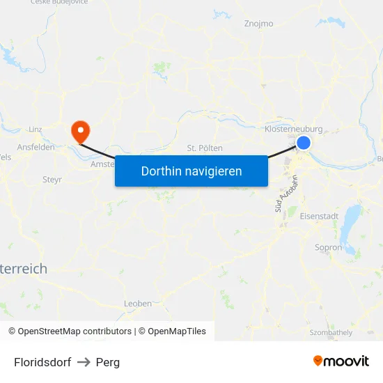 Floridsdorf to Perg map