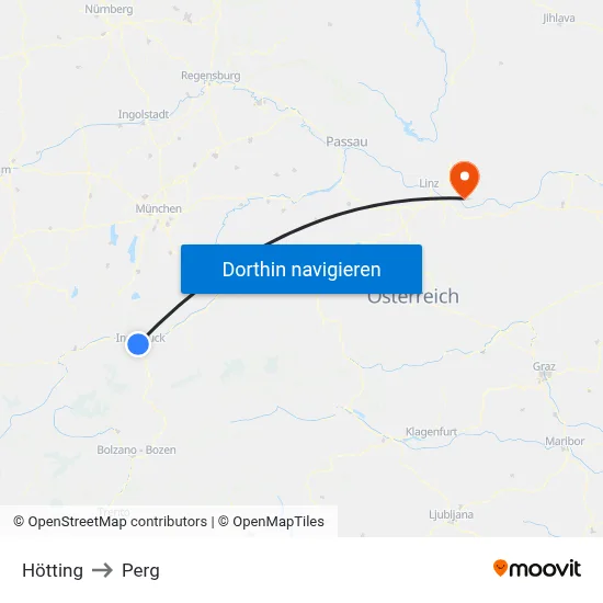 Hötting to Perg map
