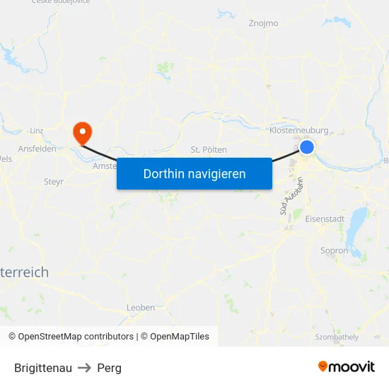 Brigittenau to Perg map
