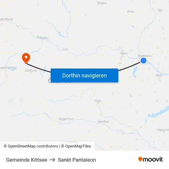 Gemeinde Kittsee to Sankt Pantaleon map