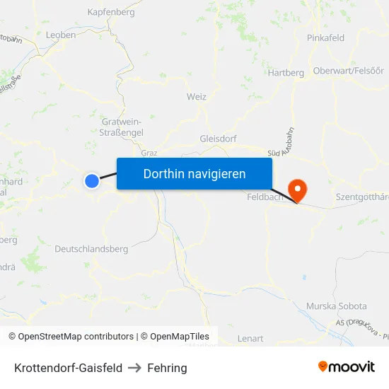 Krottendorf-Gaisfeld to Fehring map