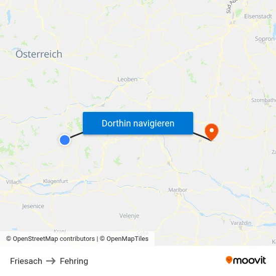 Friesach to Fehring map