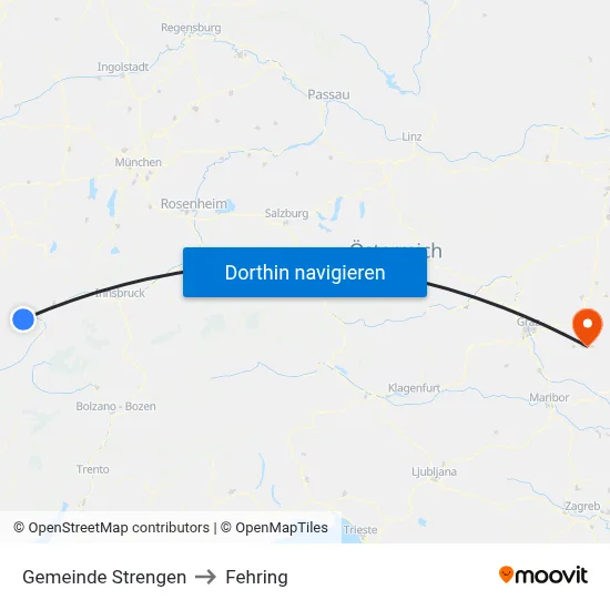 Gemeinde Strengen to Fehring map