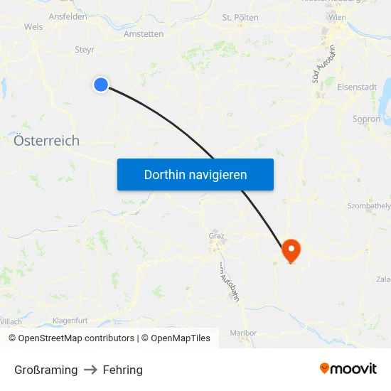Großraming to Fehring map