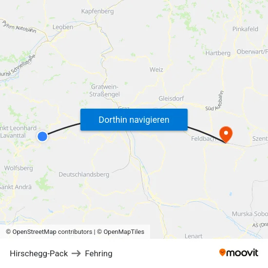 Hirschegg-Pack to Fehring map