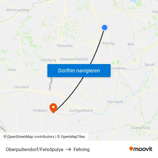 Oberpullendorf/Felsőpulya to Fehring map