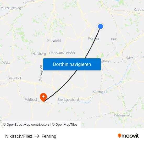 Nikitsch/Filež to Fehring map