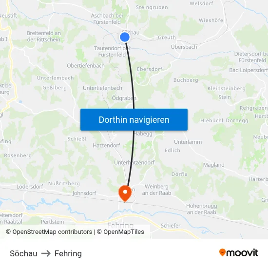 Söchau to Fehring map