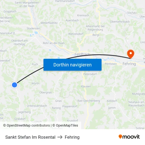 Sankt Stefan Im Rosental to Fehring map