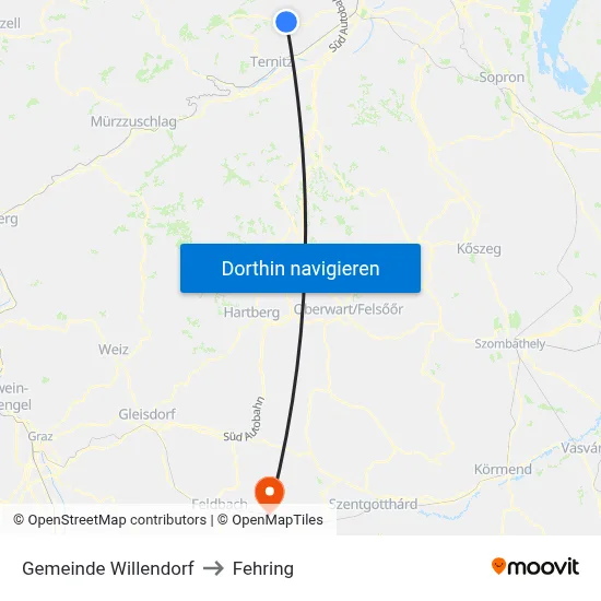 Gemeinde Willendorf to Fehring map