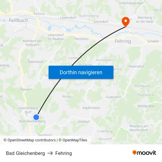 Bad Gleichenberg to Fehring map