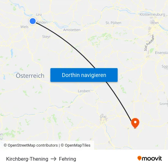 Kirchberg-Thening to Fehring map