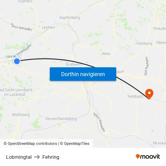 Lobmingtal to Fehring map