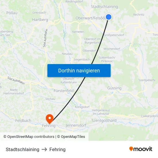 Stadtschlaining to Fehring map