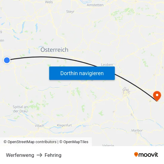 Werfenweng to Fehring map