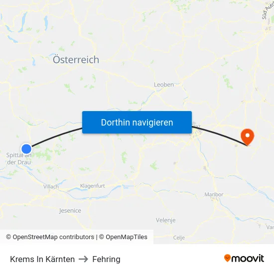 Krems In Kärnten to Fehring map