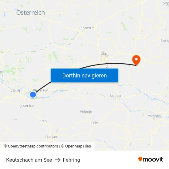 Keutschach am See to Fehring map