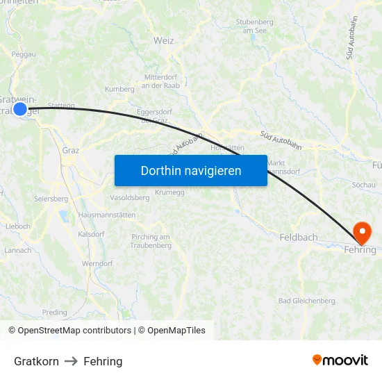 Gratkorn to Fehring map