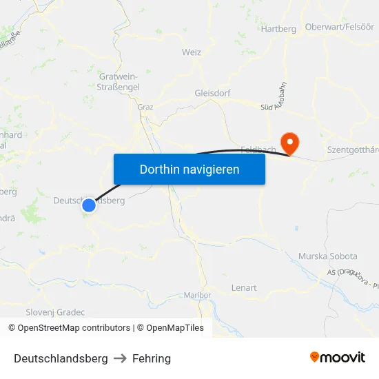 Deutschlandsberg to Fehring map