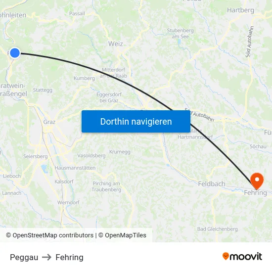 Peggau to Fehring map
