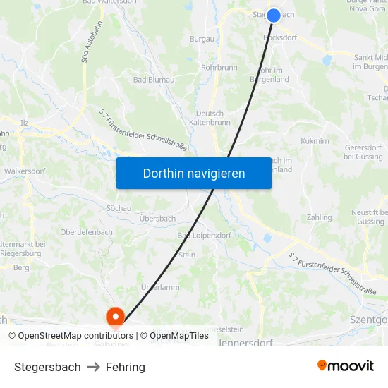 Stegersbach to Fehring map