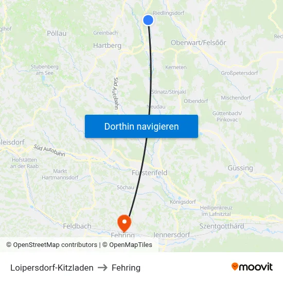 Loipersdorf-Kitzladen to Fehring map
