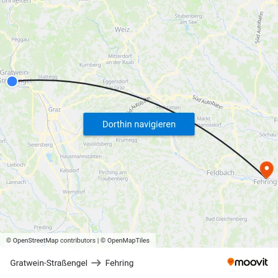 Gratwein-Straßengel to Fehring map