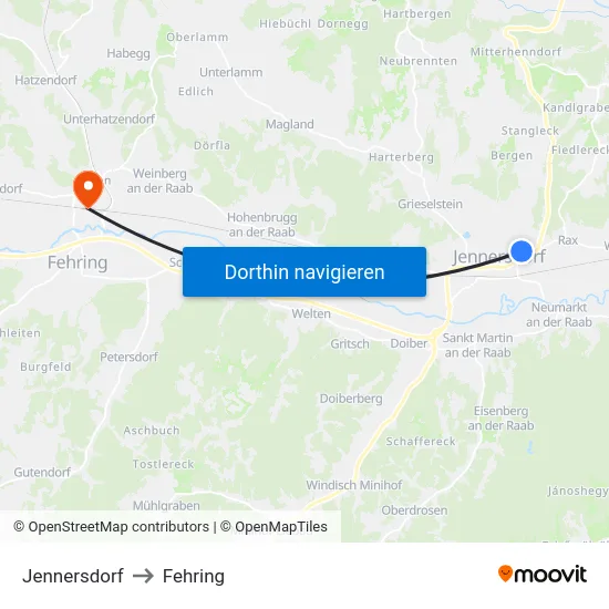 Jennersdorf to Fehring map