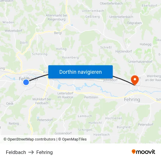 Feldbach to Fehring map