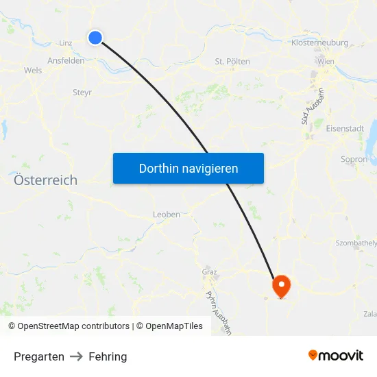 Pregarten to Fehring map