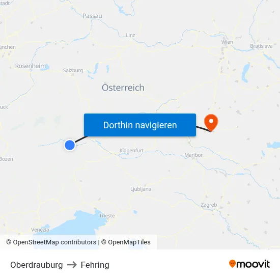 Oberdrauburg to Fehring map